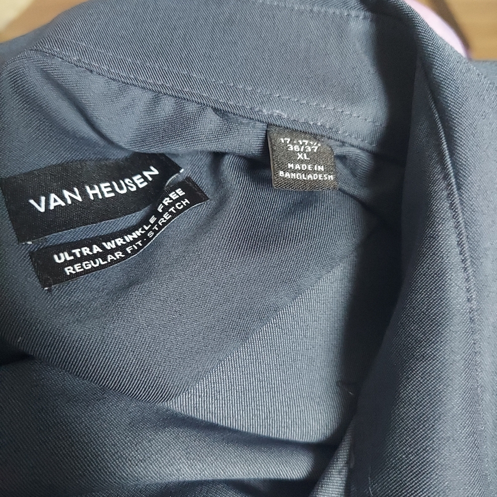 Van Heusen Long Sleeve Button Down Shirt Slate Blue Mens Size XL Slim Stretch - Picture 7 of 7